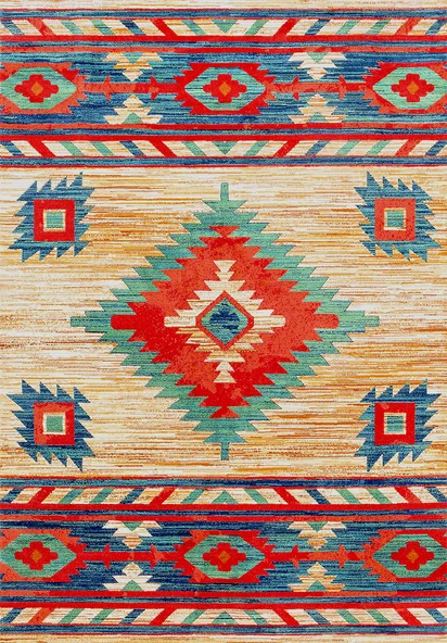 Makinede Yıkanabilir Leke Tutmaz  Multi Pvc Deri Kaymaz Taban Etnik Salon Saçaksız Halı E4135  ÇOKLU 150 x 350 - Resim 2