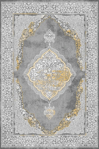 Makinede Yıkanabilir Leke Tutmaz  Gri Dot Keçe Kaymaz Taban Göbekli Salon Saçaksız Halı E4141  GRİ 80 x 150 - 2