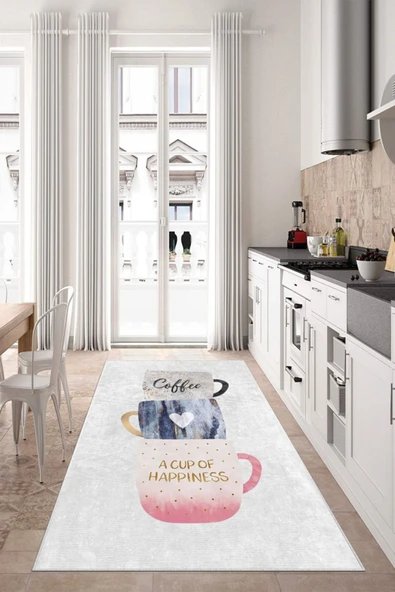 Makinede Yıkanabilir Leke Tutmaz  Gri Dot Keçe Kaymaz Taban Coffe Mutfak Saçaksız Halı M57  ÇOKLU 160 x 230 - Resim 3