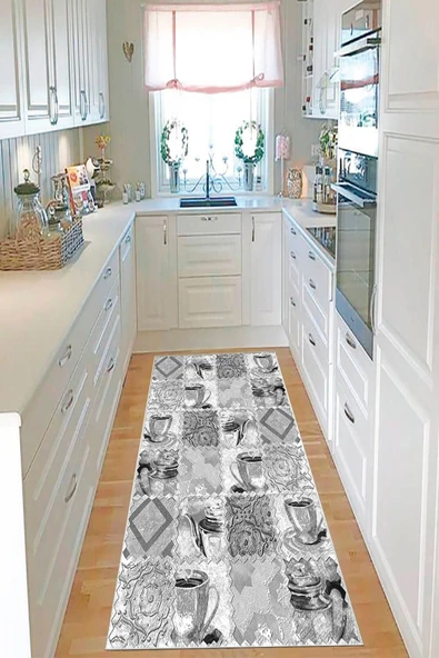 Makinede Yıkanabilir Leke Tutmaz  Gri Pvc Deri Kaymaz Taban Çay Tema Mutfak Saçaksız Halı F5030  ÇOKLU 100 x 200 - Resim 2