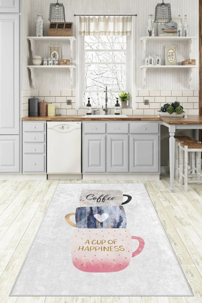 Makinede Yıkanabilir Leke Tutmaz  Gri Dot Keçe Kaymaz Taban Coffe Mutfak Saçaksız Halı M57  ÇOKLU 160 x 230 - Resim 5