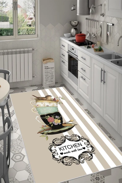 Makinede Yıkanabilir Leke Tutmaz  Vizon Dot Keçe Kaymaz Taban Kıtchen Mutfak Saçaksız Halı LB207  ÇOKLU 80 x 200 - Resim 3