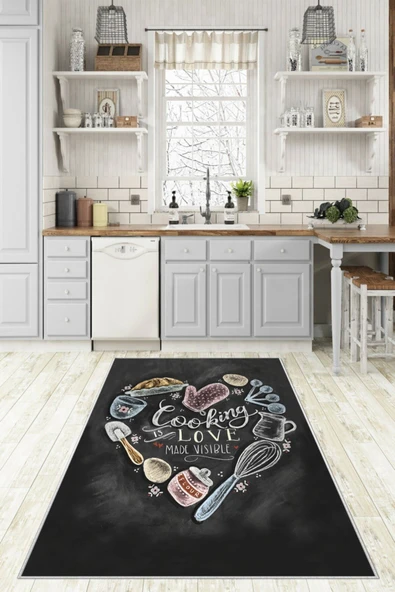 Makinede Yıkanabilir Leke Tutmaz  Multi Dot Keçe Kaymaz Taban Love Mutfak Saçaksız Halı LB233  ÇOKLU 120 x 180 - Resim 6