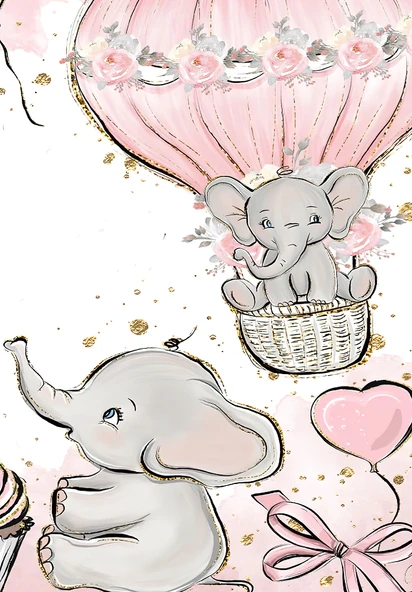 Makinede Yıkanabilir Leke Tutmaz  Gri-Pembe Dot Keçe Kaymaz Taban Sevimli Fil Çocuk Saçaksız Halı H7109  ÇOKLU 100 x 200 - Resim 2