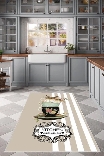 Makinede Yıkanabilir Leke Tutmaz  Vizon Dot Keçe Kaymaz Taban Kıtchen Mutfak Saçaksız Halı LB207  ÇOKLU 80 x 200