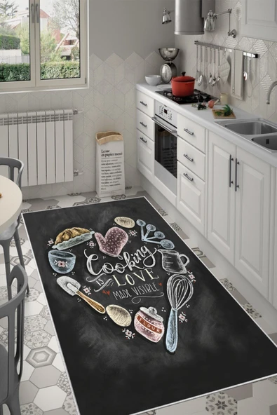Makinede Yıkanabilir Leke Tutmaz  Multi Dot Keçe Kaymaz Taban Love Mutfak Saçaksız Halı LB233  ÇOKLU 120 x 180 - Resim 3