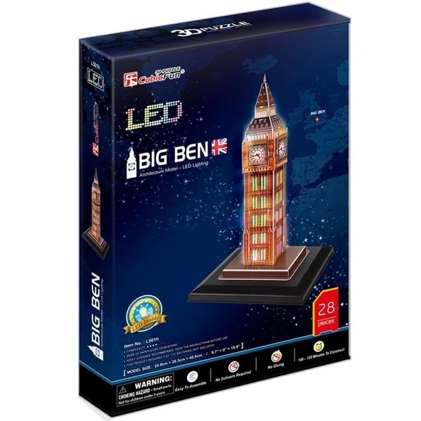 Cubic Fun 3D 28 Parça Puzzle Big Ben Saat Kulesi - İngiltere(Led - 4