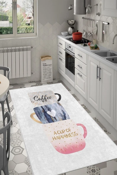 Makinede Yıkanabilir Leke Tutmaz  Gri Dot Keçe Kaymaz Taban Coffe Mutfak Saçaksız Halı M57  ÇOKLU 160 x 230 - Resim 2