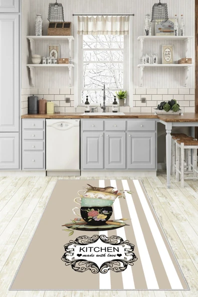 Makinede Yıkanabilir Leke Tutmaz  Vizon Dot Keçe Kaymaz Taban Kıtchen Mutfak Saçaksız Halı LB207  ÇOKLU 80 x 200 - Resim 6