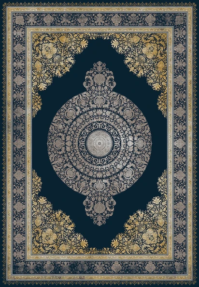 Makinede Yıkanabilir Leke Tutmaz  Lacivert Dot Keçe Kaymaz Taban Göbekli Salon Saçaksız Halı E4157  LACİVERT 80 x 300 - Resim 2