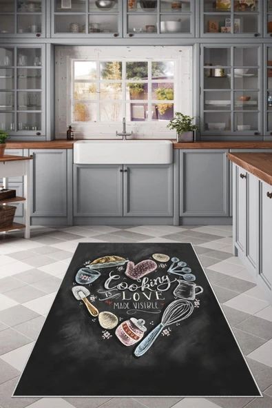 Makinede Yıkanabilir Leke Tutmaz  Multi Dot Keçe Kaymaz Taban Love Mutfak Saçaksız Halı LB233  ÇOKLU 80 x 200