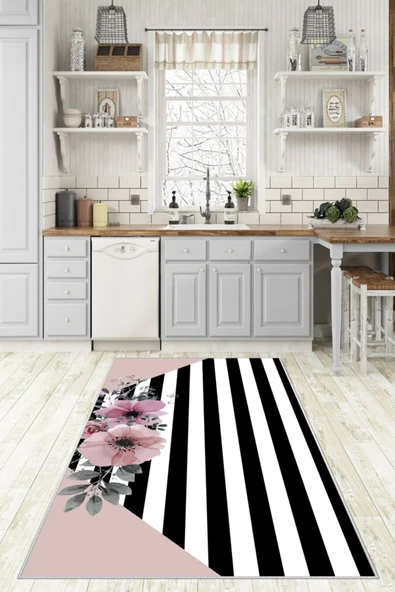 Makinede Yıkanabilir Leke Tutmaz  Multi Dot Keçe Kaymaz Taban Tasarım Mutfak Saçaksız Halı LB201  ÇOKLU 80 x 150 - Resim 4