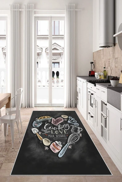 Makinede Yıkanabilir Leke Tutmaz  Multi Dot Keçe Kaymaz Taban Love Mutfak Saçaksız Halı LB233  ÇOKLU 120 x 180 - Resim 4