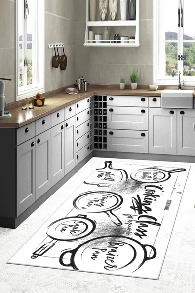 Makinede Yıkanabilir Leke Tutmaz  Beyaz Dot Keçe Kaymaz Taban Tasarım Mutfak Saçaksız Halı LB230  ÇOKLU 100 x 200