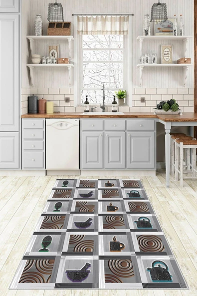 Makinede Yıkanabilir Leke Tutmaz  Multi Pvc Deri Kaymaz Taban Modern Mutfak Saçaksız Halı F5031  ÇOKLU 200 x 300