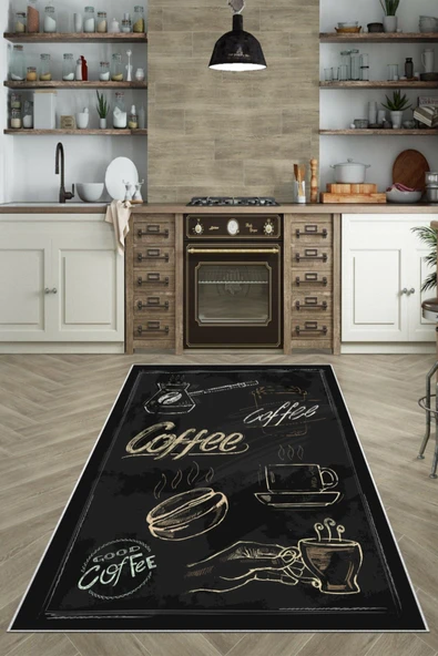 Makinede Yıkanabilir Leke Tutmaz  Siyah Dot Keçe Kaymaz Taban Coffe Mutfak Saçaksız Halı LB232  ÇOKLU 200 x 300 - Resim 4