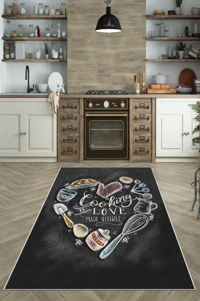Makinede Yıkanabilir Leke Tutmaz  Multi Dot Keçe Kaymaz Taban Love Mutfak Saçaksız Halı LB233  ÇOKLU 120 x 180 - Resim 5