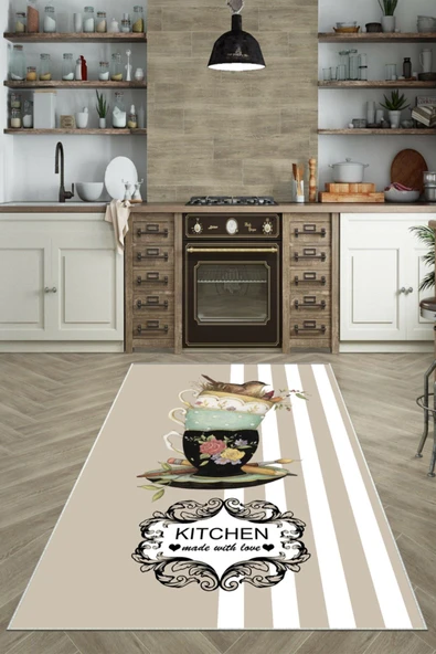 Makinede Yıkanabilir Leke Tutmaz  Vizon Dot Keçe Kaymaz Taban Kıtchen Mutfak Saçaksız Halı LB207  ÇOKLU 80 x 150 - Resim 5