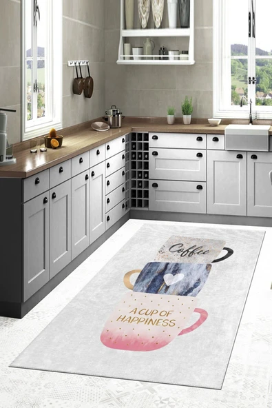 Makinede Yıkanabilir Leke Tutmaz  Gri Dot Keçe Kaymaz Taban Coffe Mutfak Saçaksız Halı M57  ÇOKLU 100 x 200