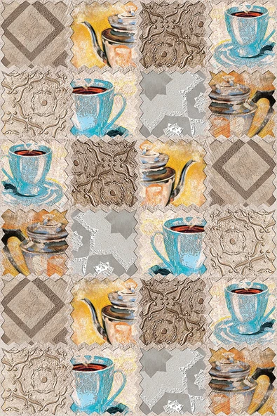 Makinede Yıkanabilir Leke Tutmaz  Multi Pvc Deri Kaymaz Taban Çay Tema Mutfak Saçaksız Halı F5029  ÇOKLU 100 x 300 - Resim 2