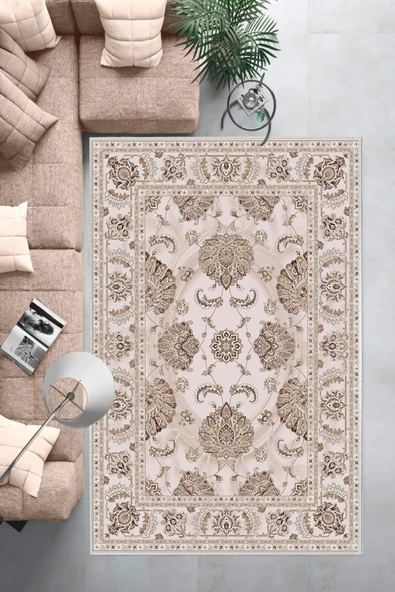 Makinede Yıkanabilir Leke Tutmaz  Pudra Dot Keçe Kaymaz Taban Göbekli Salon Saçaksız Halı E4166  PUDRA 180 x 280 - Resim 6