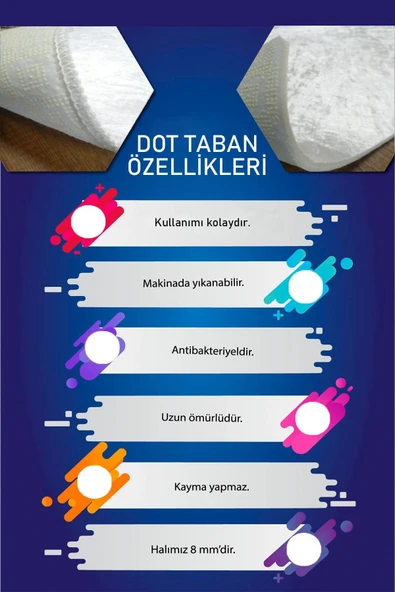 Makinede Yıkanabilir Leke Tutmaz  Beyaz Dot Keçe Kaymaz Taban Seksek Çocuk Saçaksız Halı H7115  ÇOKLU 100 x 300 - Resim 5