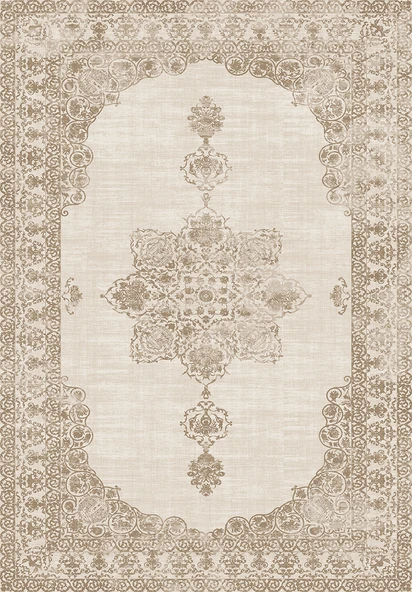 Makinede Yıkanabilir Leke Tutmaz  Bej Dot Keçe Kaymaz Taban Göbekli Salon Saçaksız Halı E4159  BEJ 200 x 300 - Resim 2