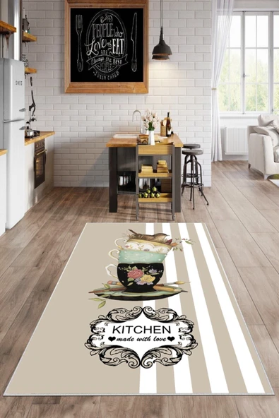 Makinede Yıkanabilir Leke Tutmaz  Vizon Dot Keçe Kaymaz Taban Kıtchen Mutfak Saçaksız Halı LB207  ÇOKLU 80 x 150 - Resim 2