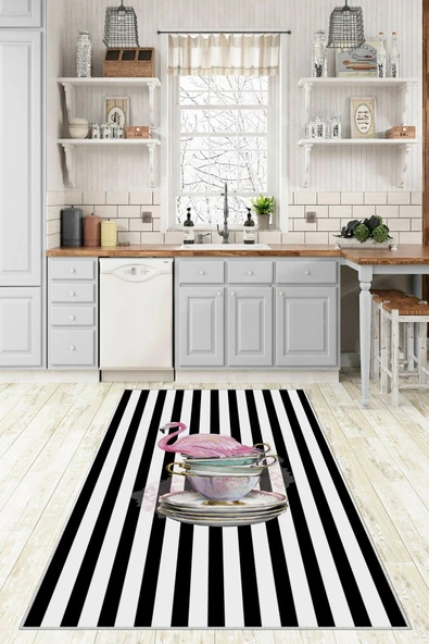 Makinede Yıkanabilir Leke Tutmaz  Multi Pvc Deri Kaymaz Taban Flamingo Mutfak Saçaksız Halı M56  ÇOKLU 180 x 280