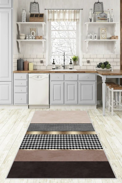 Makinede Yıkanabilir Leke Tutmaz  Pudra-Multi Dot Keçe Kaymaz Taban Modern Mutfak Saçaksız Halı LB106-1  ÇOKLU 80 x 200 - Resim 6