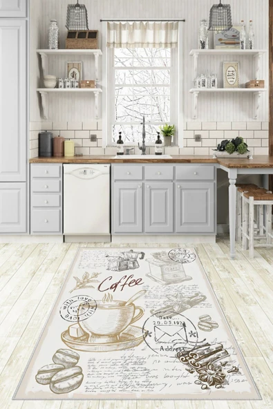 Makinede Yıkanabilir Leke Tutmaz  Krem Dot Keçe Kaymaz Taban Tasarım Mutfak Saçaksız Halı LB229  ÇOKLU 120 x 180 - Resim 6