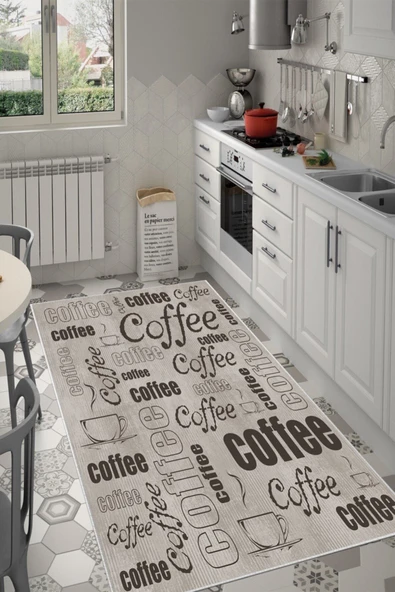 Makinede Yıkanabilir Leke Tutmaz  Vizon Dot Keçe Kaymaz Taban Coffe Mutfak Saçaksız Halı MM353  ÇOKLU 120 x 180 - Resim 3