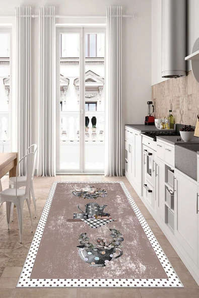 Makinede Yıkanabilir Leke Tutmaz  Pudra Dot Keçe Kaymaz Taban Tasarım Mutfak Saçaksız Halı LB238  ÇOKLU 100 x 300 - Resim 4