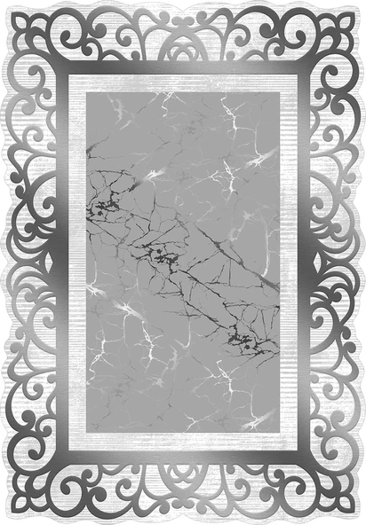 Makinede Yıkanabilir Leke Tutmaz  Gri Pvc Deri Kaymaz Taban Lazer Kesim Salon-Hol Saçaksız Halı L8003-2  GRİ 100 x 300 - 2