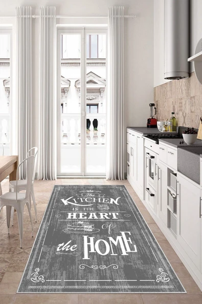 Makinede Yıkanabilir Leke Tutmaz  Antrasit Dot Keçe Kaymaz Taban Kıtchen Mutfak Saçaksız Halı LB231  ÇOKLU 80 x 150 - Resim 5