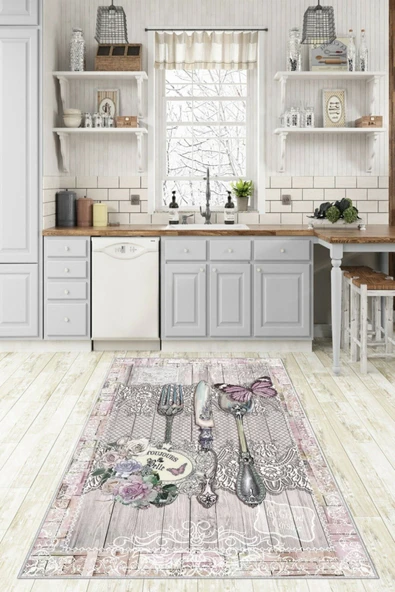 Makinede Yıkanabilir Leke Tutmaz  Multi Dot Keçe Kaymaz Taban Vintage Mutfak Saçaksız Halı MM343  ÇOKLU 160 x 230 - Resim 6
