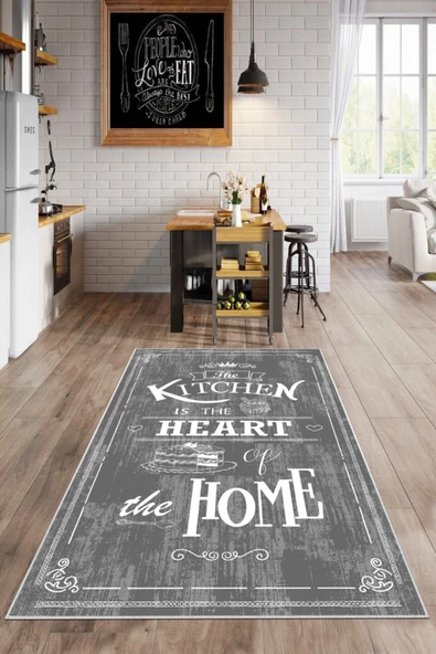 Makinede Yıkanabilir Leke Tutmaz  Antrasit Dot Keçe Kaymaz Taban Kıtchen Mutfak Saçaksız Halı LB231  ÇOKLU 80 x 150 - Resim 3