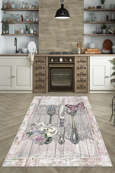 Makinede Yıkanabilir Leke Tutmaz  Multi Dot Keçe Kaymaz Taban Vintage Mutfak Saçaksız Halı MM343  ÇOKLU 160 x 230 - Resim 5