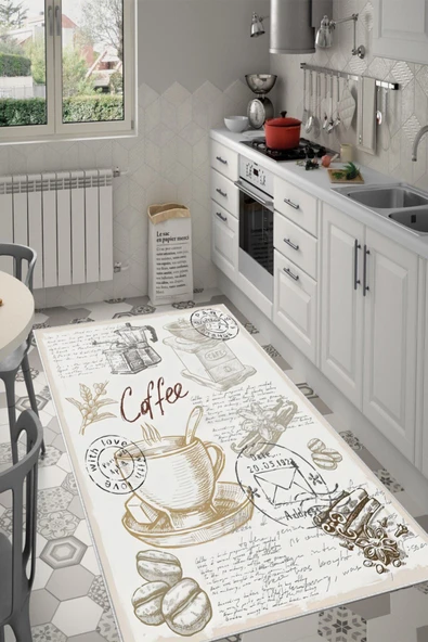 Makinede Yıkanabilir Leke Tutmaz  Krem Dot Keçe Kaymaz Taban Tasarım Mutfak Saçaksız Halı LB229  ÇOKLU 120 x 180 - Resim 3