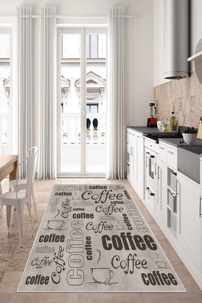 Makinede Yıkanabilir Leke Tutmaz  Vizon Dot Keçe Kaymaz Taban Coffe Mutfak Saçaksız Halı MM353  ÇOKLU 120 x 180 - Resim 4