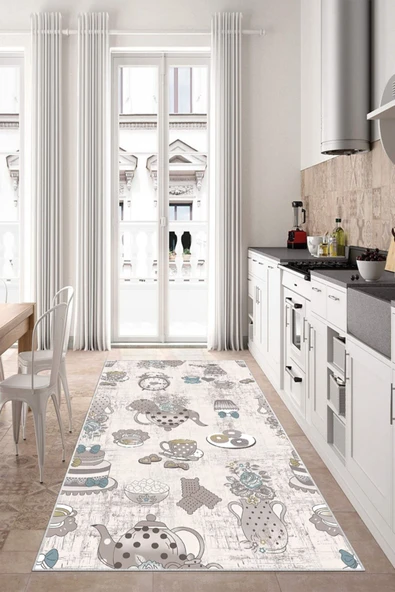 Makinede Yıkanabilir Leke Tutmaz  Krem Dot Keçe Kaymaz Taban Vintage Mutfak Saçaksız Halı LB228  ÇOKLU 180 x 280 - Resim 4