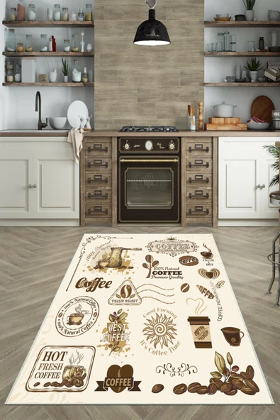 Makinede Yıkanabilir Leke Tutmaz  Krem Dot Keçe Kaymaz Taban Coffe Mutfak Saçaksız Halı LB211  ÇOKLU 160 x 230 - Resim 5