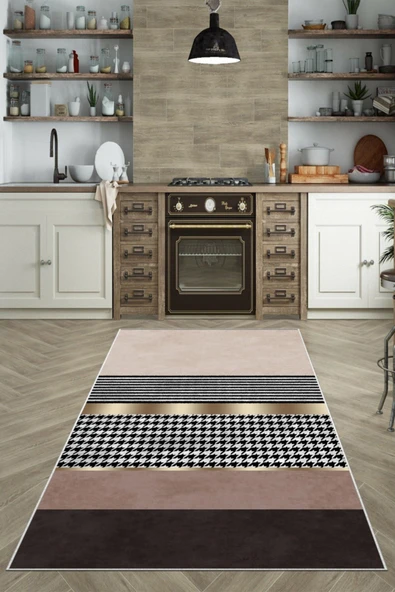 Makinede Yıkanabilir Leke Tutmaz  Pudra-Multi Dot Keçe Kaymaz Taban Modern Mutfak Saçaksız Halı LB106-1  ÇOKLU 80 x 200 - Resim 5