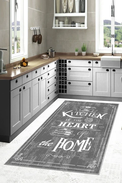 Makinede Yıkanabilir Leke Tutmaz  Antrasit Dot Keçe Kaymaz Taban Kıtchen Mutfak Saçaksız Halı LB231  ÇOKLU 80 x 150 ürün görseli