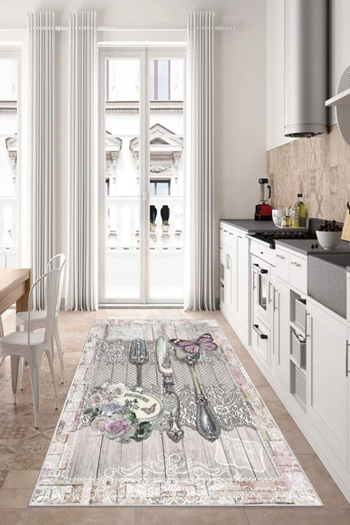 Makinede Yıkanabilir Leke Tutmaz  Multi Dot Keçe Kaymaz Taban Vintage Mutfak Saçaksız Halı MM343  ÇOKLU 160 x 230 - Resim 4