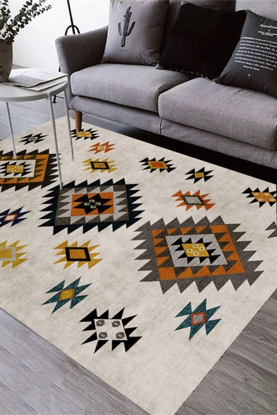 Makinede Yıkanabilir Leke Tutmaz  çoklu Dijital Baskılı Pvc Taban Kaymaz Halı MN108  çoklu 160 x 230