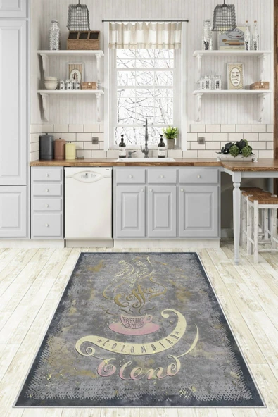 Makinede Yıkanabilir Leke Tutmaz  Antrasit Dot Keçe Kaymaz Taban Vintage Mutfak Saçaksız Halı LB212  ÇOKLU 100 x 200 - Resim 4