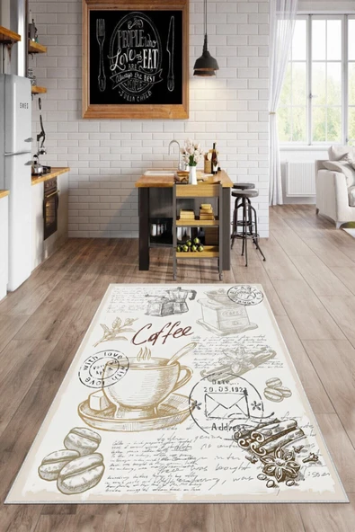 Makinede Yıkanabilir Leke Tutmaz  Krem Dot Keçe Kaymaz Taban Tasarım Mutfak Saçaksız Halı LB229  ÇOKLU 120 x 180 - Resim 2