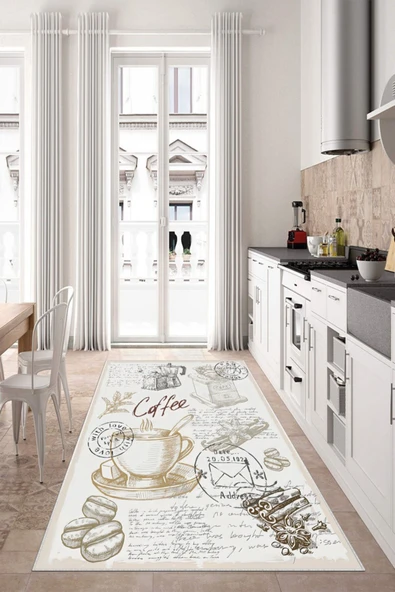 Makinede Yıkanabilir Leke Tutmaz  Krem Dot Keçe Kaymaz Taban Tasarım Mutfak Saçaksız Halı LB229  ÇOKLU 120 x 180 - Resim 4