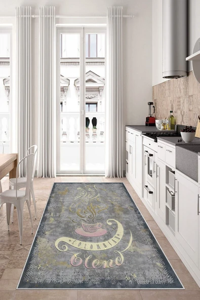 Makinede Yıkanabilir Leke Tutmaz  Antrasit Dot Keçe Kaymaz Taban Vintage Mutfak Saçaksız Halı LB212  ÇOKLU 100 x 200 - Resim 3